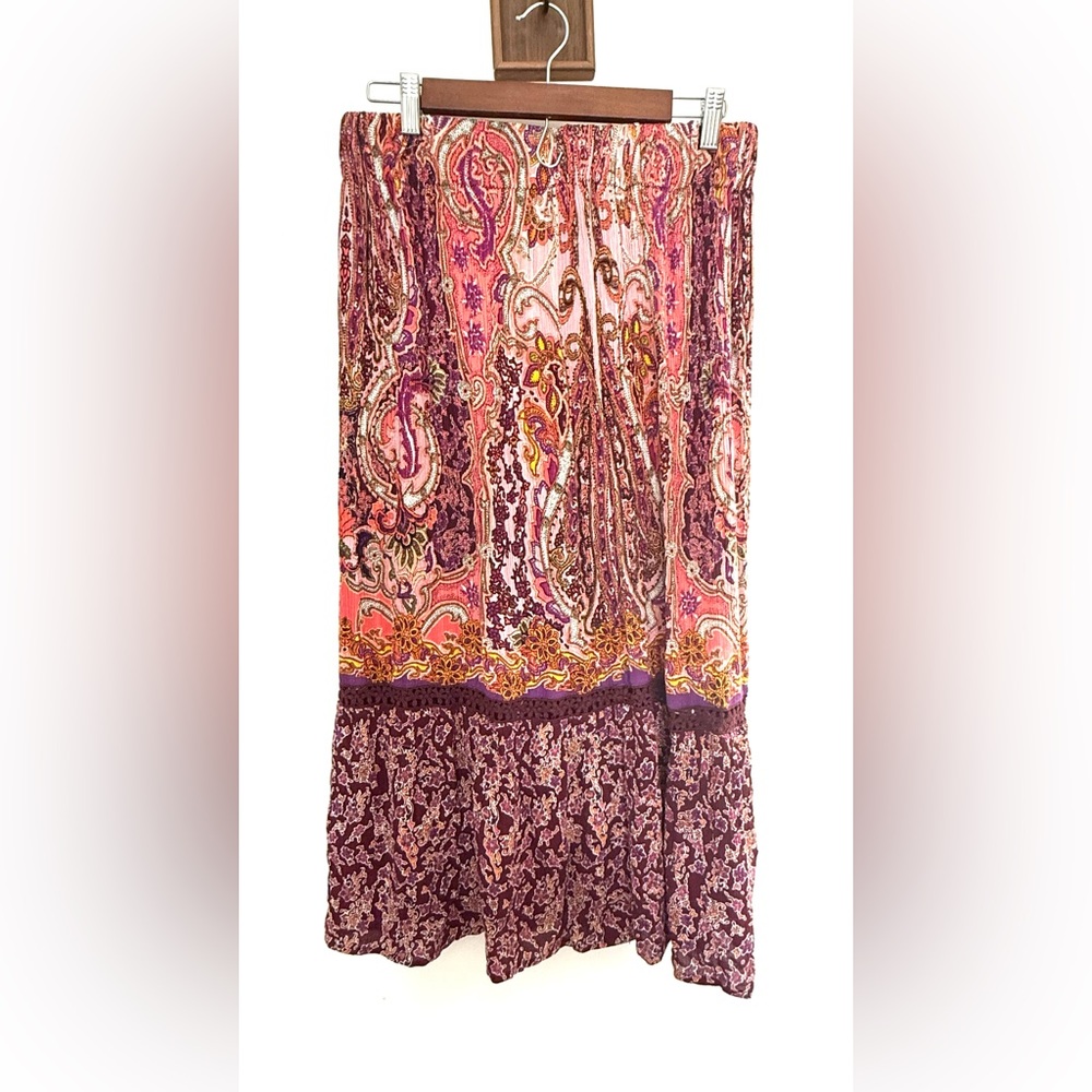 🍑 Handmade Boho Bohemian Midi Skirt Colorful Paisley Floral SMALL Hippie Elastic - Picture 2 of 11
